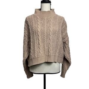 Vintage Renee Hauer Women's Cotton Chunky Cable Knit Sweater - Tan